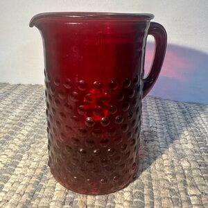 Hobnail Anchor Hocking Ruby Textured Glass Pitcher